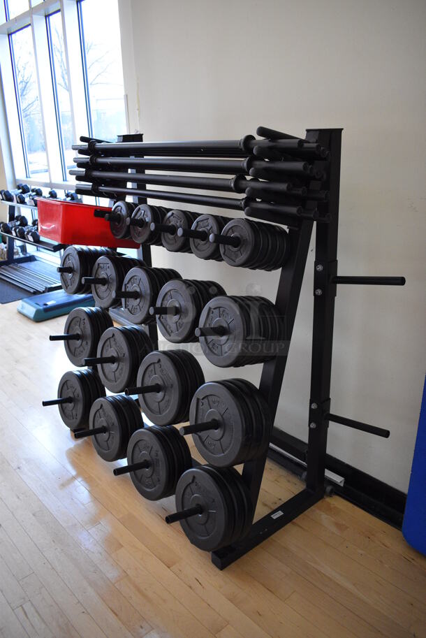 Black Metal Weight Plate Rack. Does Not Include Contents. 65x28x53. (aerobic room) - Image 2 of 4