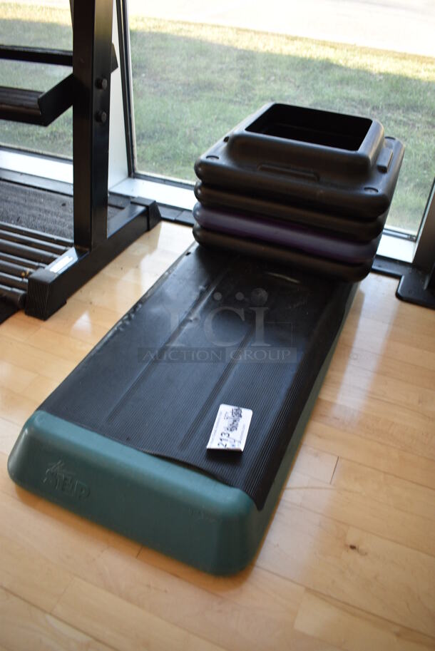 Gray and Black Aerobic Stepper Exercise Work Out Step w/ 4 Risers. 43x15x9. (aerobic room) - Image 2 of 3
