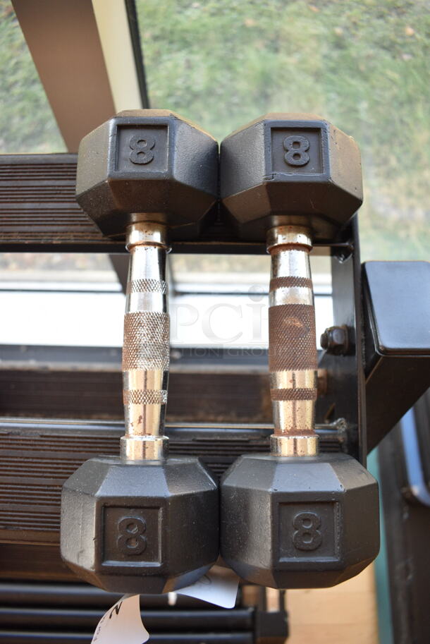 2 Power Systems Metal Black and Chrome Finish 8 Pound Hex Dumbbells. 3.5x10x3.5. 2 Times Your Bid! (upstairs - side room) - Image 1 of 3