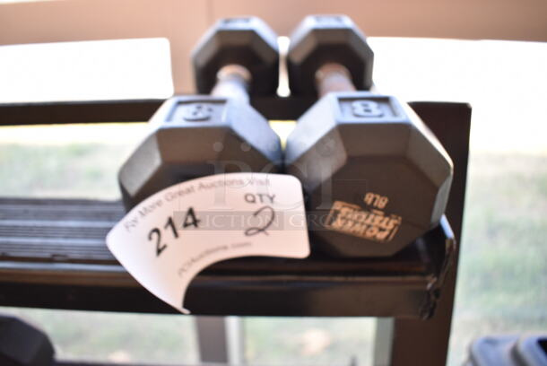 2 Power Systems Metal Black and Chrome Finish 8 Pound Hex Dumbbells. 3.5x10x3.5. 2 Times Your Bid! (upstairs - side room) - Image 3 of 3