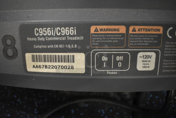 NICE! Precor Model C966i Metal Heavy Duty Commercial Floor Style Treadmill w/ Entertainment Controls and Heart Rate Sensors. 120 Volts, 1 Phase. BUYER MUST REMOVE. 35x87x66. Tested and Working! (upstairs) This Unit Will Be Moved Down To The First Floor Before Pick Up Day Begins! - Image 8 of 9