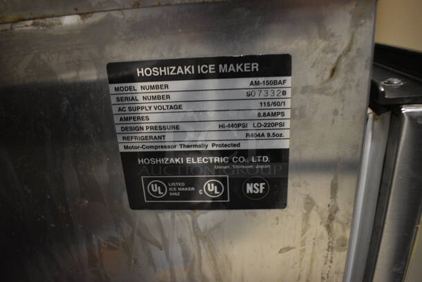 NICE! Hoshizaki Model AM-150BAF Stainless Steel Commercial Self Contained Ice Machine. 115 Volts, 1 Phase. BUYER MUST REMOVE. (lobby - room behind front counter) - Image 4 of 5