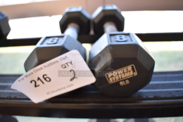 2 Power Systems Metal Black and Chrome Finish 8 Pound Hex Dumbbells. 3.5x10x3.5. 2 Times Your Bid! (upstairs - side room) - Image 3 of 3