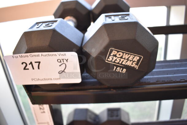 2 Power Systems Metal Black and Chrome Finish 15 Pound Hex Dumbbells. 4x11.5x4. 2 Times Your Bid! (upstairs - side room) - Image 3 of 3