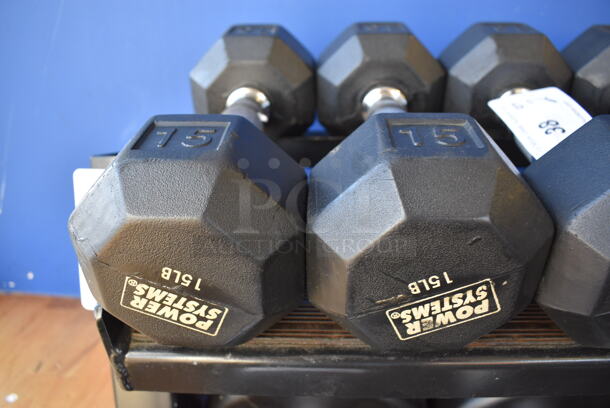 2 Power Systems Metal Black and Chrome Finish 15 Pound Hex Dumbbells. 4x11x4. 2 Times Your Bid! (upstairs) - Image 2 of 3