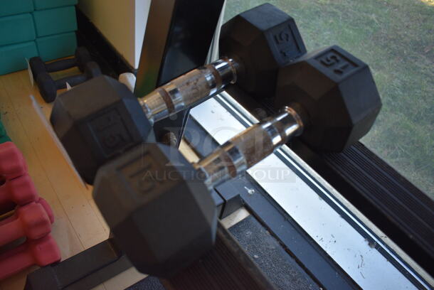 2 Power Systems Metal Black and Chrome Finish 15 Pound Hex Dumbbells. 4x11.5x4. 2 Times Your Bid! (upstairs - side room) - Image 2 of 3