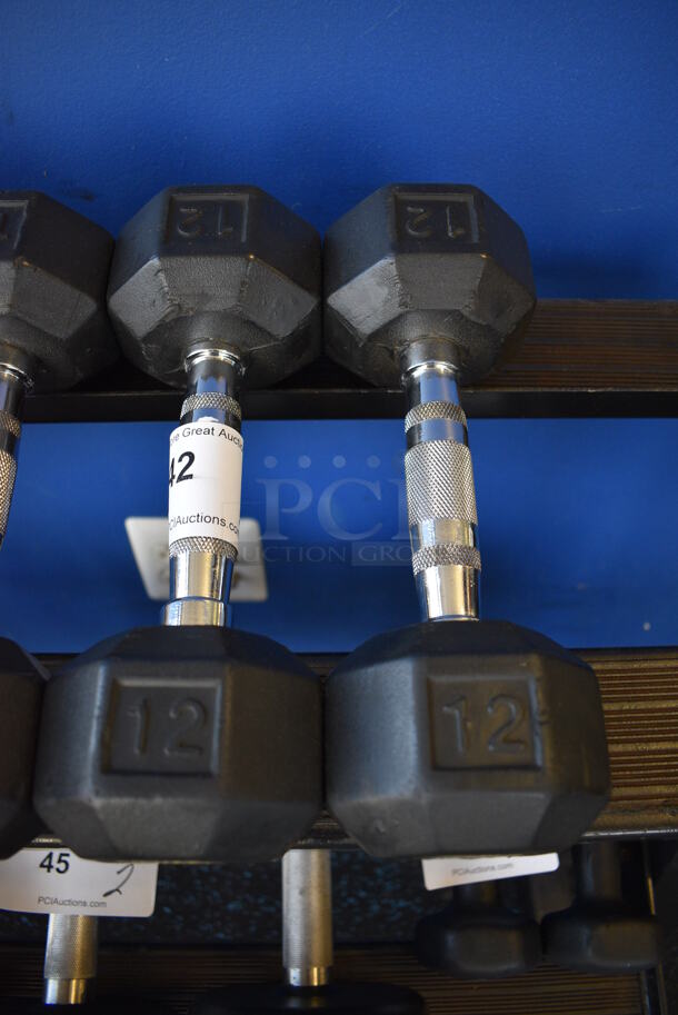 2 Power Systems Metal Black and Chrome Finish 12 Pound Hex Dumbbells. 3.5x11x3.5. 2 Times Your Bid! (upstairs)