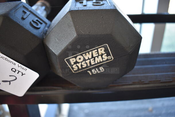 2 Power Systems Metal Black and Chrome Finish 15 Pound Hex Dumbbells. 4x11.5x4. 2 Times Your Bid! (upstairs - side room) - Image 3 of 3
