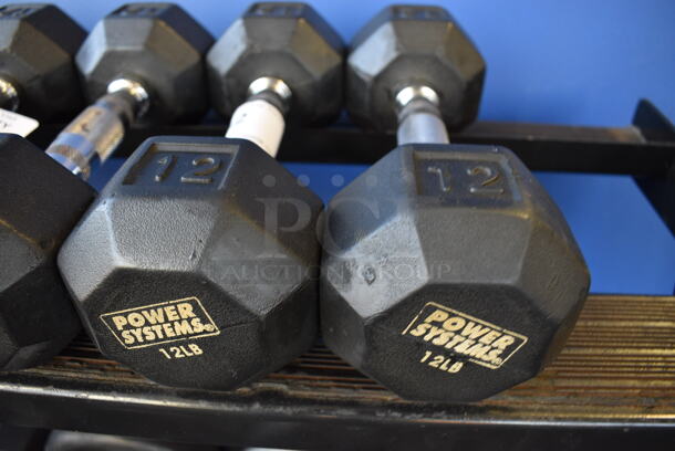 2 Power Systems Metal Black and Chrome Finish 12 Pound Hex Dumbbells. 3.5x11x3.5. 2 Times Your Bid! (upstairs) - Image 2 of 3