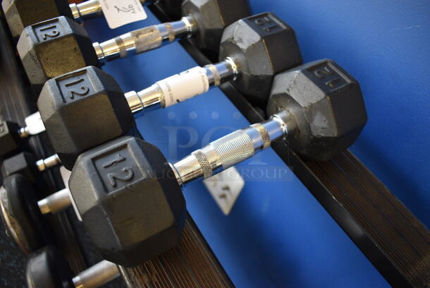 2 Power Systems Metal Black and Chrome Finish 12 Pound Hex Dumbbells. 3.5x11x3.5. 2 Times Your Bid! (upstairs) - Image 3 of 3