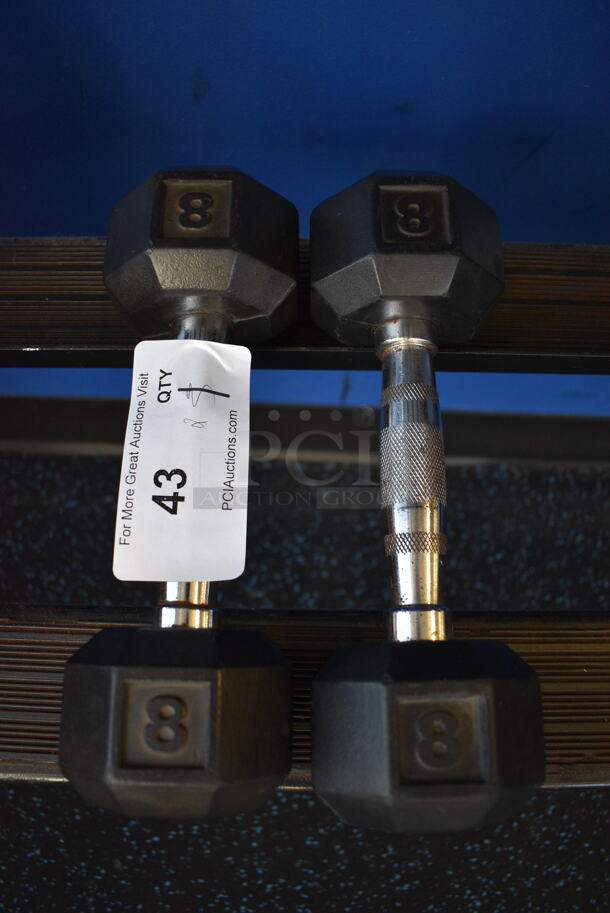 2 Power Systems Metal Black and Chrome Finish 8 Pound Hex Dumbbells. 3.5x10.5x3.5. 2 Times Your Bid! (upstairs)