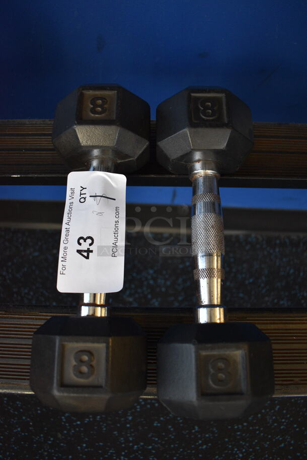 2 Power Systems Metal Black and Chrome Finish 8 Pound Hex Dumbbells. 3.5x10.5x3.5. 2 Times Your Bid! (upstairs) - Image 1 of 3