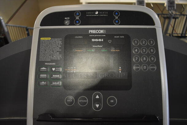 NICE! Precor Model C966i Metal Heavy Duty Commercial Floor Style Treadmill w/ Entertainment Controls and Heart Rate Sensors. 120 Volts, 1 Phase. BUYER MUST REMOVE. 35x87x66. Tested and Working! (upstairs) This Unit Will Be Moved Down To The First Floor Before Pick Up Day Begins! - Image 7 of 7