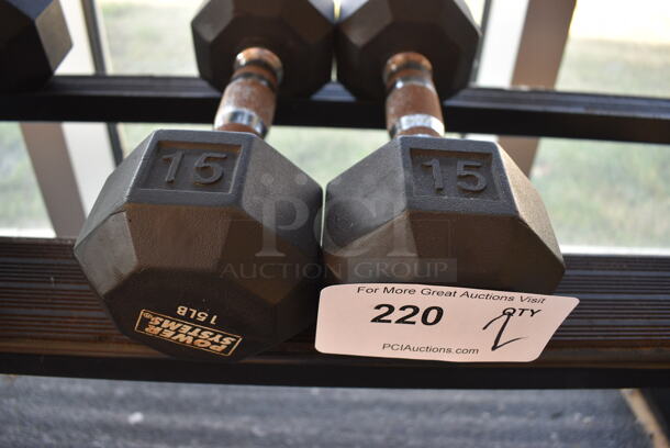 2 Power Systems Metal Black and Chrome Finish 15 Pound Hex Dumbbells. 4x11.5x4. 2 Times Your Bid! (upstairs - side room) - Image 3 of 3
