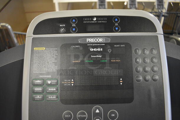 NICE! Precor Model C966i Metal Heavy Duty Commercial Floor Style Treadmill w/ Entertainment Controls and Heart Rate Sensors. 120 Volts, 1 Phase. BUYER MUST REMOVE. 35x87x66. Tested and Working! (upstairs) This Unit Will Be Moved Down To The First Floor Before Pick Up Day Begins! - Image 5 of 5