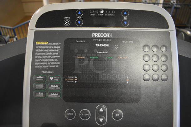 NICE! Precor Model C966i Metal Heavy Duty Commercial Floor Style Treadmill w/ Entertainment Controls and Heart Rate Sensors. 120 Volts, 1 Phase. BUYER MUST REMOVE. 35x87x66. Tested and Working! (upstairs) This Unit Will Be Moved Down To The First Floor Before Pick Up Day Begins! - Image 7 of 7