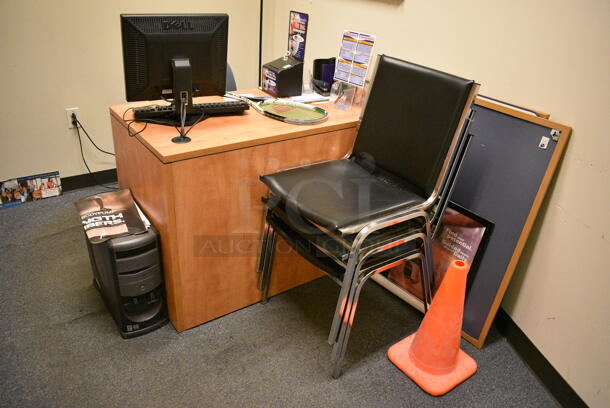 ALL ONE MONEY! Room Lot of Various Items Including Desk, Chairs, Traffic Cones, Computer Monitor, Lamp and Bookshelf! BUYER MUST REMOVE. (office wing) - Image 2 of 7