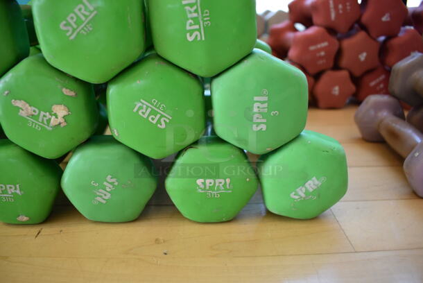 14 Spri Green Neoprene 3 Pound Hex Dumbbells. 2.5x6x2.5. 14 Times Your Bid! (aerobic room) - Image 3 of 3