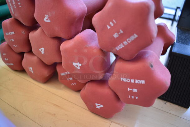 12 Red Neoprene 4 Pound Hex Dumbbells. 2.5x7x2.5. 12 Times Your Bid! (aerobic room) - Image 3 of 3