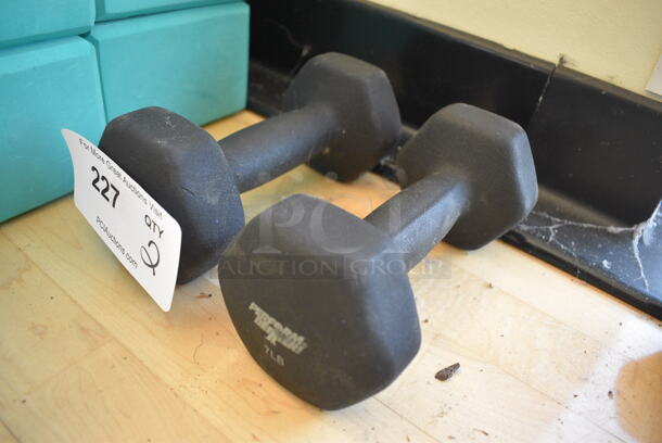 2 Black Neoprene 7 Pound Hex Dumbbells. 3.5x7.5x3.5. 2 Times Your Bid! (aerobic room) - Image 2 of 3