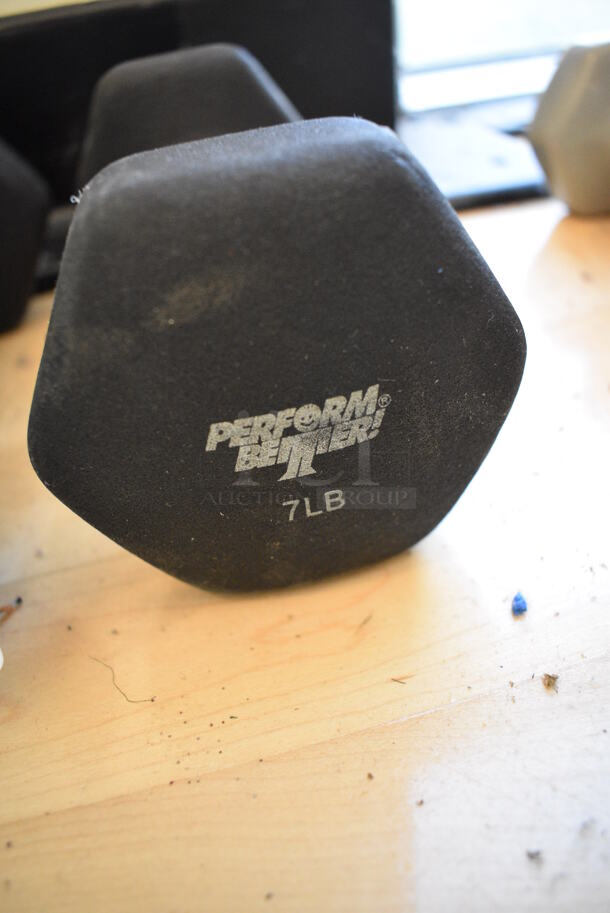 2 Black Neoprene 7 Pound Hex Dumbbells. 3.5x7.5x3.5. 2 Times Your Bid! (aerobic room) - Image 3 of 3