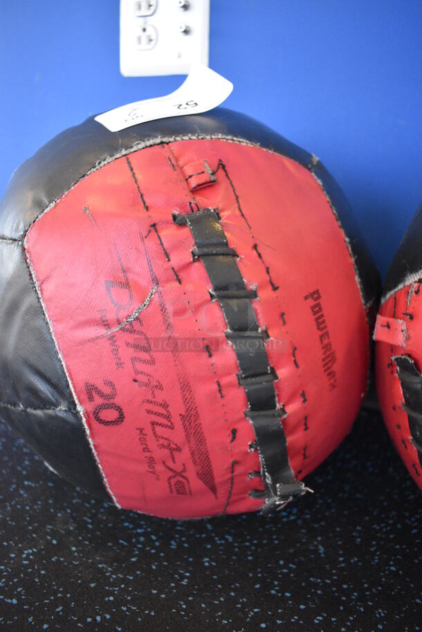 2 PowerMax Red and Black Medicine Balls; 14 and 20 Pound. 14x14x14. 2 Times Your Bid! (upstairs)
 - Image 2 of 3