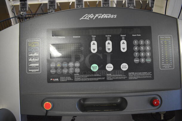 NICE! Life Fitness Model 95Ti Metal Heavy Duty Commercial Floor Style Treadmill w/ Heart Rate Sensors. 120 Volts, 1 Phase. BUYER MUST REMOVE. 36x84x65. Tested and Working! (upstairs) This Unit Will Be Moved Down To The First Floor Before Pick Up Day Begins! - Image 6 of 8