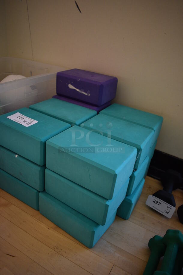 ALL ONE MONEY! Lot of 19 Yoga Blocks; Green and Purple. 9x5.5x4. (aerobic room) - Image 2 of 3