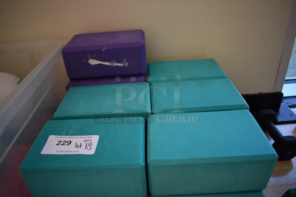 ALL ONE MONEY! Lot of 19 Yoga Blocks; Green and Purple. 9x5.5x4. (aerobic room) - Image 3 of 3