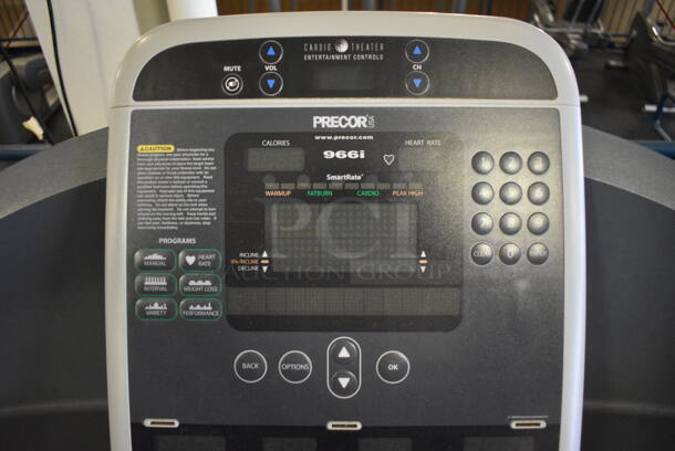 NICE! Precor Model C966i Metal Heavy Duty Commercial Floor Style Treadmill w/ Entertainment Controls and Heart Rate Sensors. 120 Volts, 1 Phase. BUYER MUST REMOVE. 35x87x66. Tested and Working! (upstairs) This Unit Will Be Moved Down To The First Floor Before Pick Up Day Begins! - Image 6 of 7