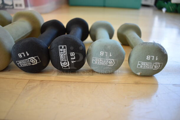 7 Various Neoprene Dumbbells; Three 3 Pound, Four 1 Pound. Includes 2.5x5.5x2.5. 7 Times Your Bid! (aerobic room) - Image 3 of 3