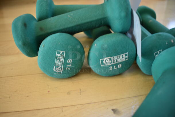 7 Green Neoprene 2 Pound Dumbbells. 2x5x2. 7 Times Your Bid! (aerobic room) - Image 2 of 2