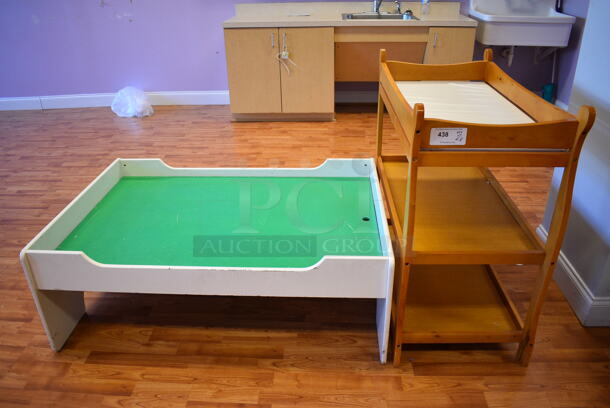 2 Wood Pattern Childrens Items; Changing Station and Train Table. 2 Times Your Bid! (daycare)
