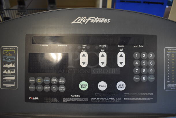 NICE! Life Fitness Model 95Ti Metal Heavy Duty Commercial Floor Style Treadmill w/ Heart Rate Sensors and Cup Holders. 120 Volts, 1 Phase. BUYER MUST REMOVE. 36x84x65. Tested and Working! (upstairs) This Unit Will Be Moved Down To The First Floor Before Pick Up Day Begins! - Image 7 of 9