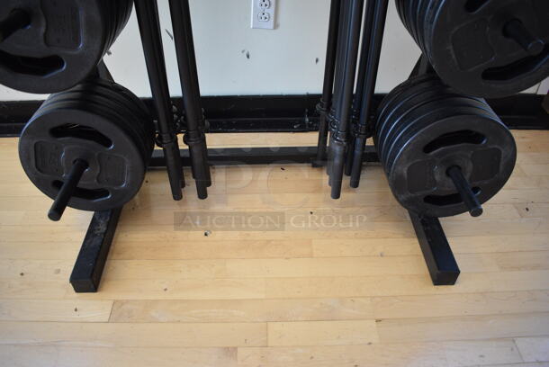 Black Metal Weight Plate Rack. Does Not Come w/ Contents. BUYER MUST REMOVE. 35x25x72. (aerobic room) - Image 4 of 5