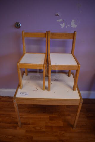 Wood Pattern Table w/ 2 Dining Chairs. (daycare)