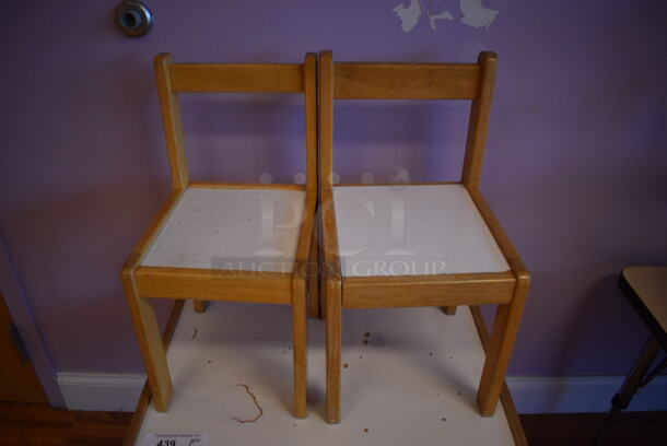 Wood Pattern Table w/ 2 Dining Chairs. (daycare) - Image 3 of 3