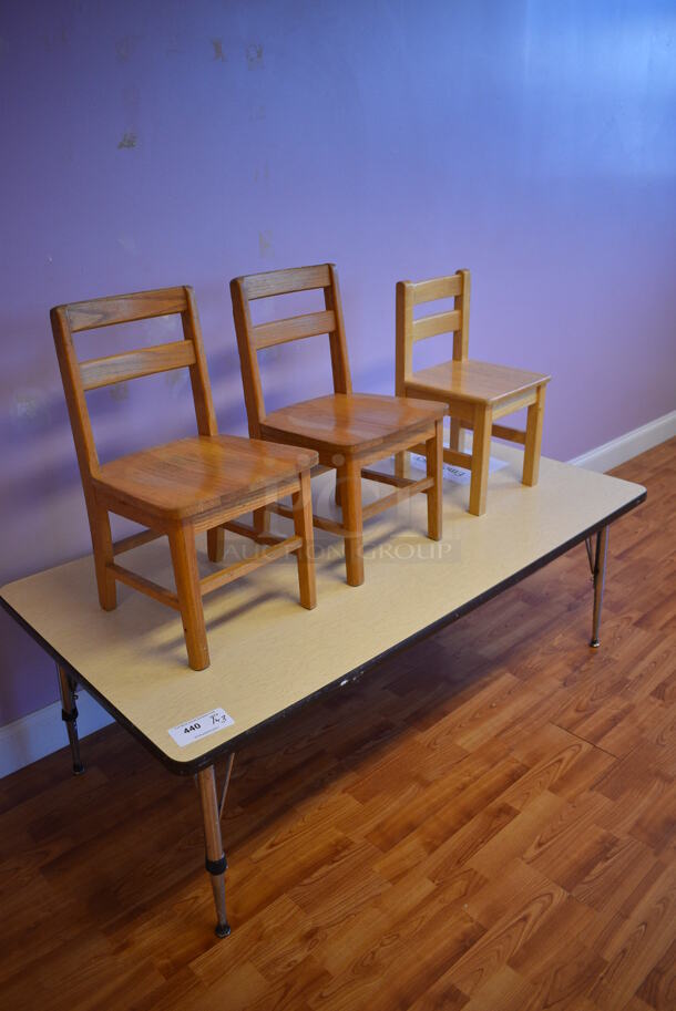 Wood Pattern Table w/ 3 Dining Chairs. (daycare) - Image 2 of 3
