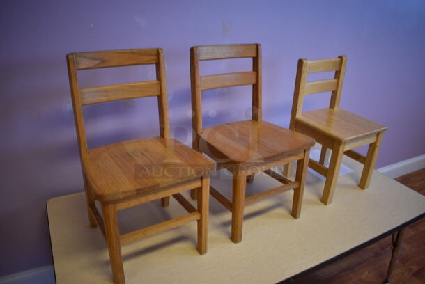 Wood Pattern Table w/ 3 Dining Chairs. (daycare) - Image 3 of 3