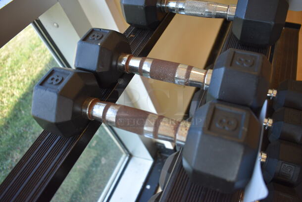 2 Power Systems Metal Black and Chrome Finish 8 Pound Hex Dumbbells. 3.5x10x3.5. 2 Times Your Bid! (aerobic room) - Image 2 of 3