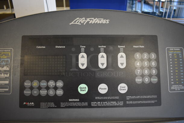 NICE! Life Fitness Model 95T Metal Heavy Duty Commercial Floor Style Treadmill w/ Heart Rate Sensors and Cup Holders. 120 Volts, 1 Phase. BUYER MUST REMOVE. 36x84x65. Tested and Working! (upstairs) This Unit Will Be Moved Down To The First Floor Before Pick Up Day Begins! - Image 7 of 8