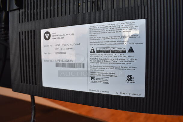 Vizio Model VO37L HDTV10A Television. BUYER MUST REMOVE. Tested and Working! (daycare) - Image 4 of 4