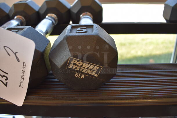 2 Power Systems Metal Black and Chrome Finish 5 Pound Hex Dumbbells. 3x10x3. 2 Times Your Bid! (aerobic room) - Image 3 of 3
