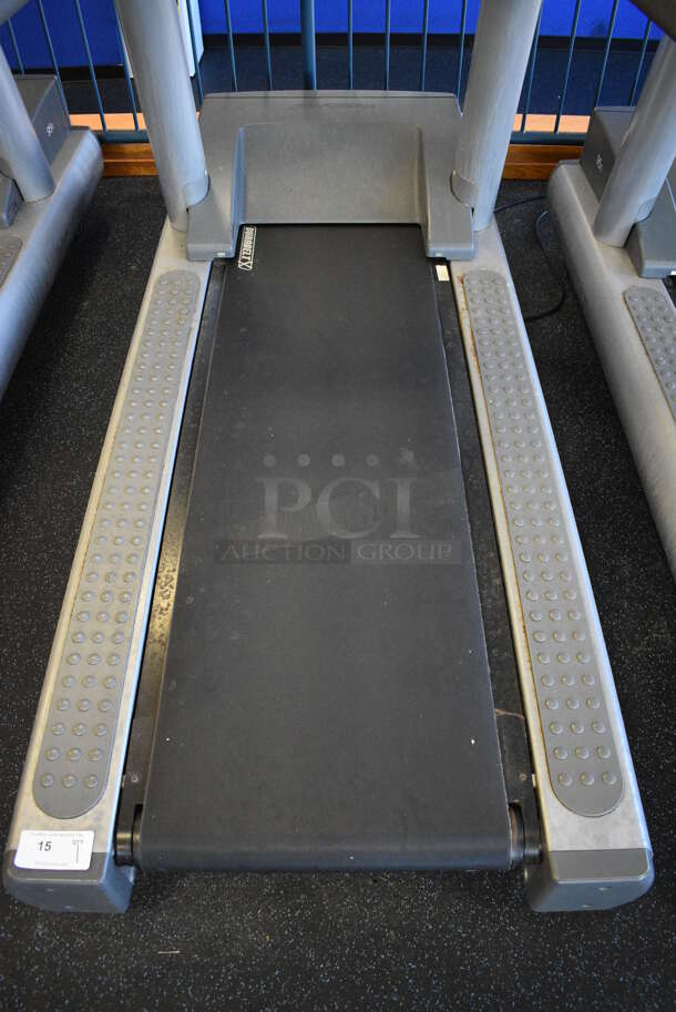 NICE! Life Fitness Model 95T Metal Heavy Duty Commercial Floor Style Treadmill w/ Heart Rate Sensors and Cup Holders. 120 Volts, 1 Phase. BUYER MUST REMOVE. 36x84x65. Tested and Working! (upstairs) This Unit Will Be Moved Down To The First Floor Before Pick Up Day Begins! - Image 4 of 8