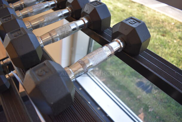 Power Systems Metal Black and Chrome Finish 5 Pound Hex Dumbbell. 3x10x3. (upstairs - side room) - Image 2 of 2
