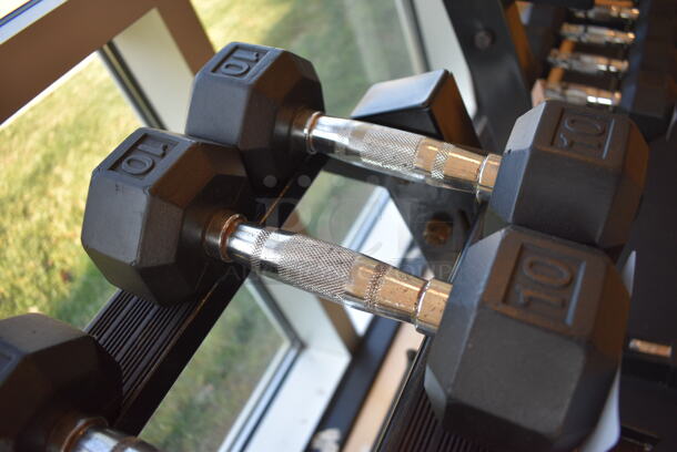 2 Power Systems Metal Black and Chrome Finish 10 Pound Hex Dumbbells. 4x10.5x4. 2 Times Your Bid! (upstairs - side room) - Image 2 of 3