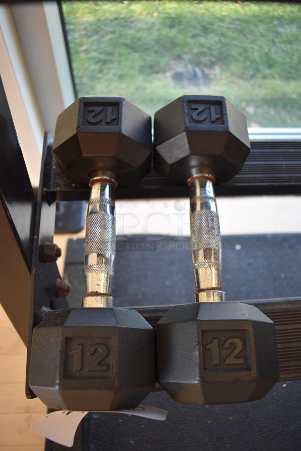 2 Power Systems Metal Black and Chrome Finish 12 Pound Hex Dumbbells. 4x11x4. 2 Times Your Bid! (upstairs - side room) - Image 1 of 3