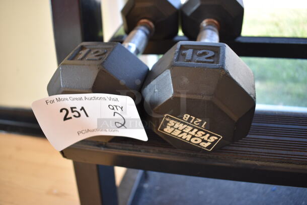 2 Power Systems Metal Black and Chrome Finish 12 Pound Hex Dumbbells. 4x11x4. 2 Times Your Bid! (upstairs - side room) - Image 3 of 3