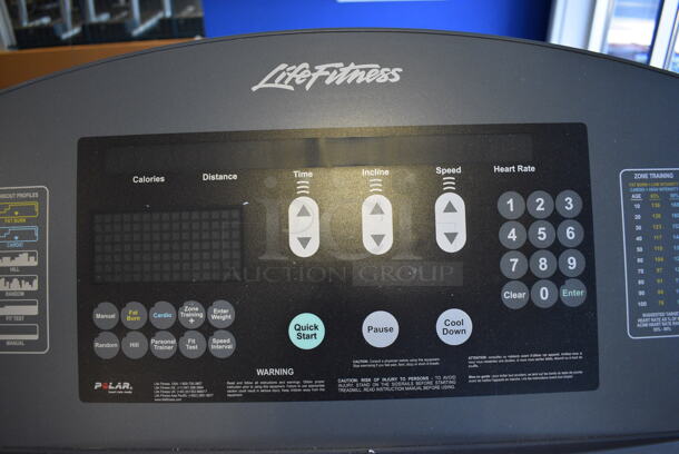 NICE! Life Fitness Model 95T Metal Heavy Duty Commercial Floor Style Treadmill w/ Heart Rate Sensors and Cup Holders. 120 Volts, 1 Phase. BUYER MUST REMOVE. 36x84x65. Tested and Working! (upstairs) This Unit Will Be Moved Down To The First Floor Before Pick Up Day Begins! - Image 7 of 8