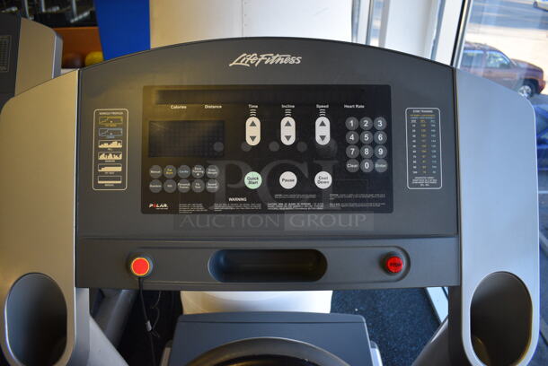 NICE! Life Fitness Model 95Ti Metal Heavy Duty Commercial Floor Style Treadmill w/ Heart Rate Sensors and Cup Holders. 120 Volts, 1 Phase. BUYER MUST REMOVE. 36x84x65. Tested and Working! (upstairs) This Unit Will Be Moved Down To The First Floor Before Pick Up Day Begins! - Image 6 of 8